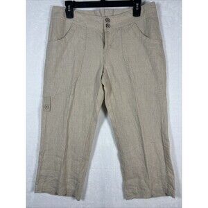 Express Jeans Women's 100% Linen Wide Leg Crop Pants 8 Criss Cross Tie Detail
